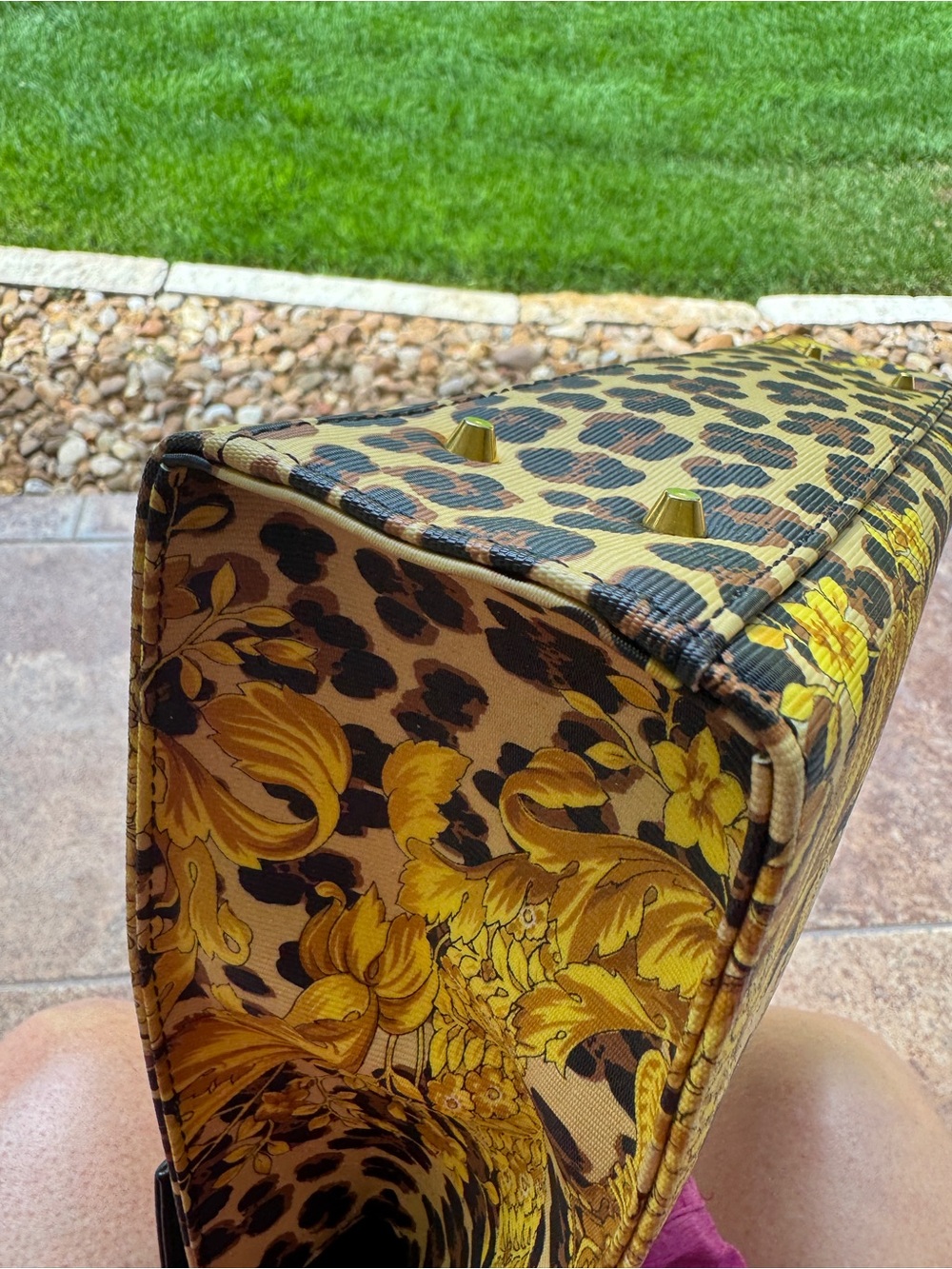 Versace Black and Yellow Baroque Top-Handle Purse with dusty - Picture 8 of 16